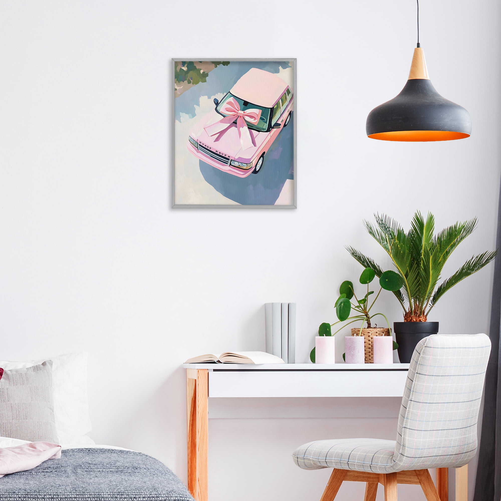 Stupell Industries Pink Luxury Rover with Ribbon Gray Framed Giclee Art, design by The Prints Vibe