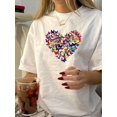 thumbnail image 1 of Camiseta para mujer verano cuello redondoVintage-Inspired Butterfly Heart Print T-Shirt for Women - Casual Crew Neck, Short Sleeve Top, Breathable Polyester, Machine WashableFather's Day, Mother's D, 1 of 6