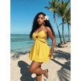 thumbnail image 6 of Womens Yellow Halter Neck Keyhole Cutout Mini Dress Summer Casual Vacation, 6 of 7