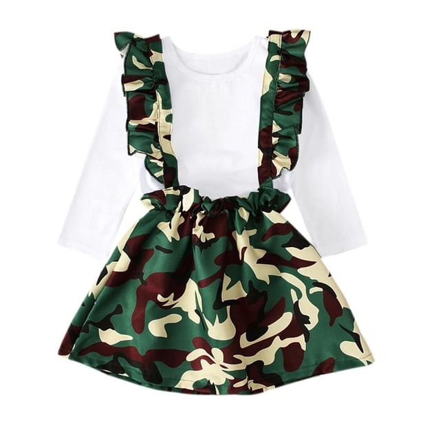 Kid Girl 2pcs Conjunto de ropa Tops de manga larga Vestido de camuflaje (QS 4-5T) Tmvgtek Para estrenar
