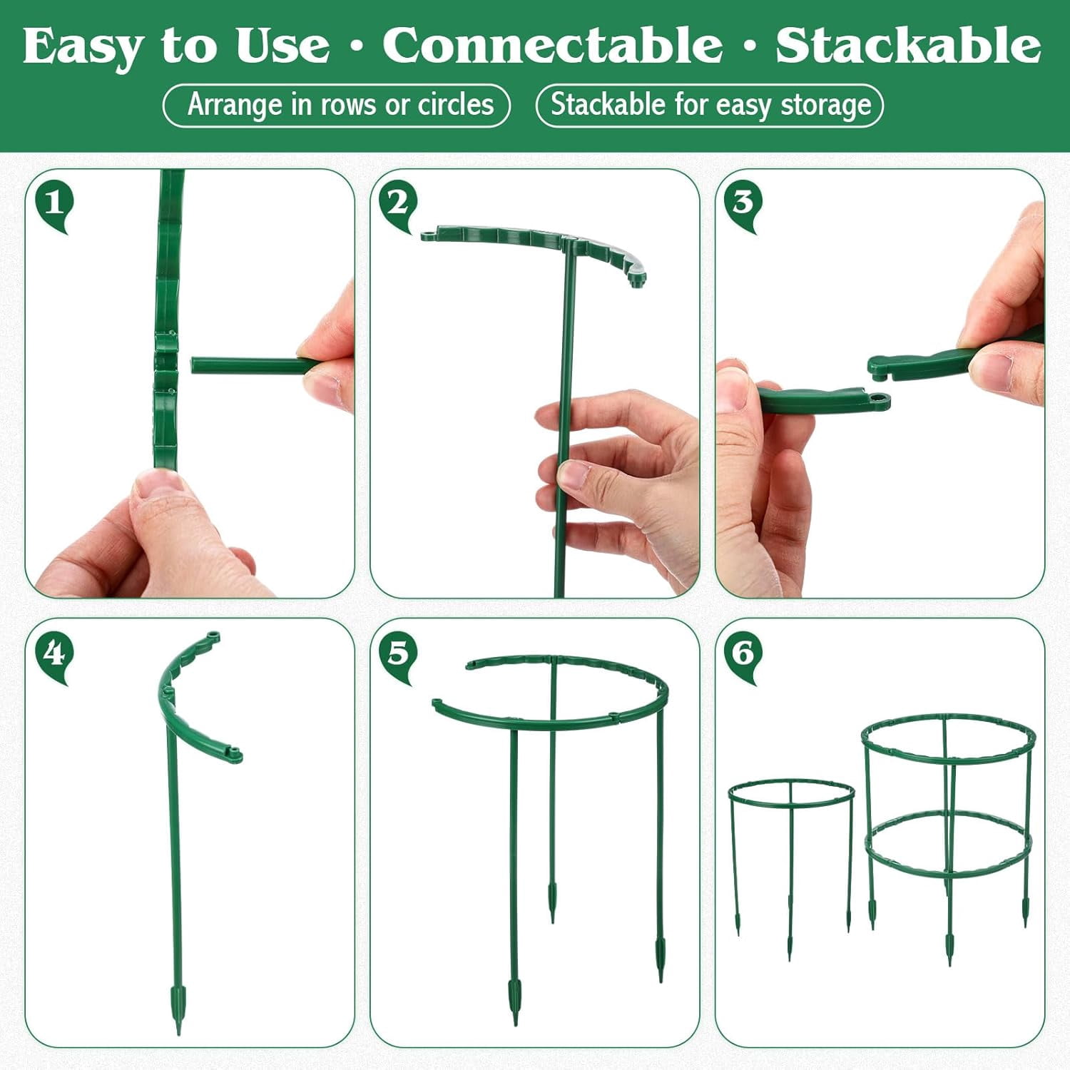 100 Pcs Plant Support Stake 5.9" W X 9.8" H Half Round Plant Cage Stackable Garden Flower Support for Indoor Outdoor Flower Vegetable Tomato Peony Monstera Hydrangea Climbing Plants