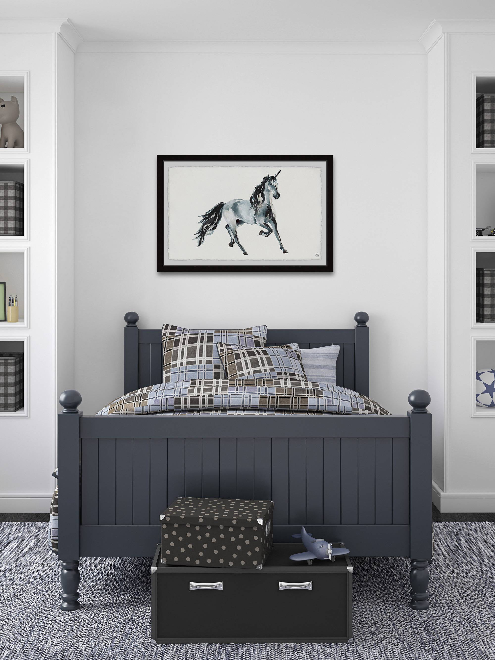 Marmont Hill Majestic Black Unicorn Framed Wall Art, 24.00" x 1.50"