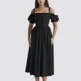 thumbnail image 2 of Kaemgyyd Wedding Guest Dresses for Women Cold Shoulder Sleeve Midi Dress Trendy Tie up Pleated A Line Flowy Dress, 2 of 7