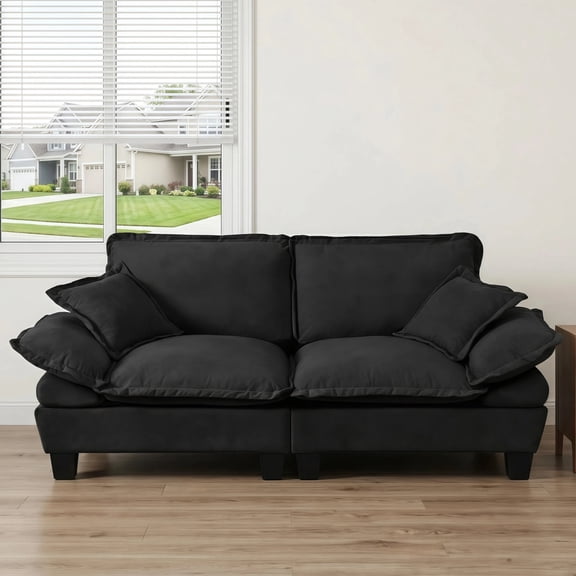 Arouseden 76" Black Modern Sectional Sofa,Small Sectional Couch with 2 Throw Pillows and Sturdy Legs,Chenille Sailboat Sofa,Modern Loveseat Sofas for Living Room