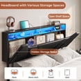 thumbnail image 5 of Mabor Floating Bed Frame Full Size with LED Lights&Charging Stations, Faux Leather Upholstered Platform Bed with Storage Headboard for Bedroom, No Box Spring Needed, Black, 5 of 9