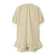 thumbnail image 6 of FRSASU Womens 2 Piece Ruffle Pajama Set Gingham Button Down Short Sleeve Shirts and Shorts Plaid Spring Summer Outfits Khaki, 6 of 7