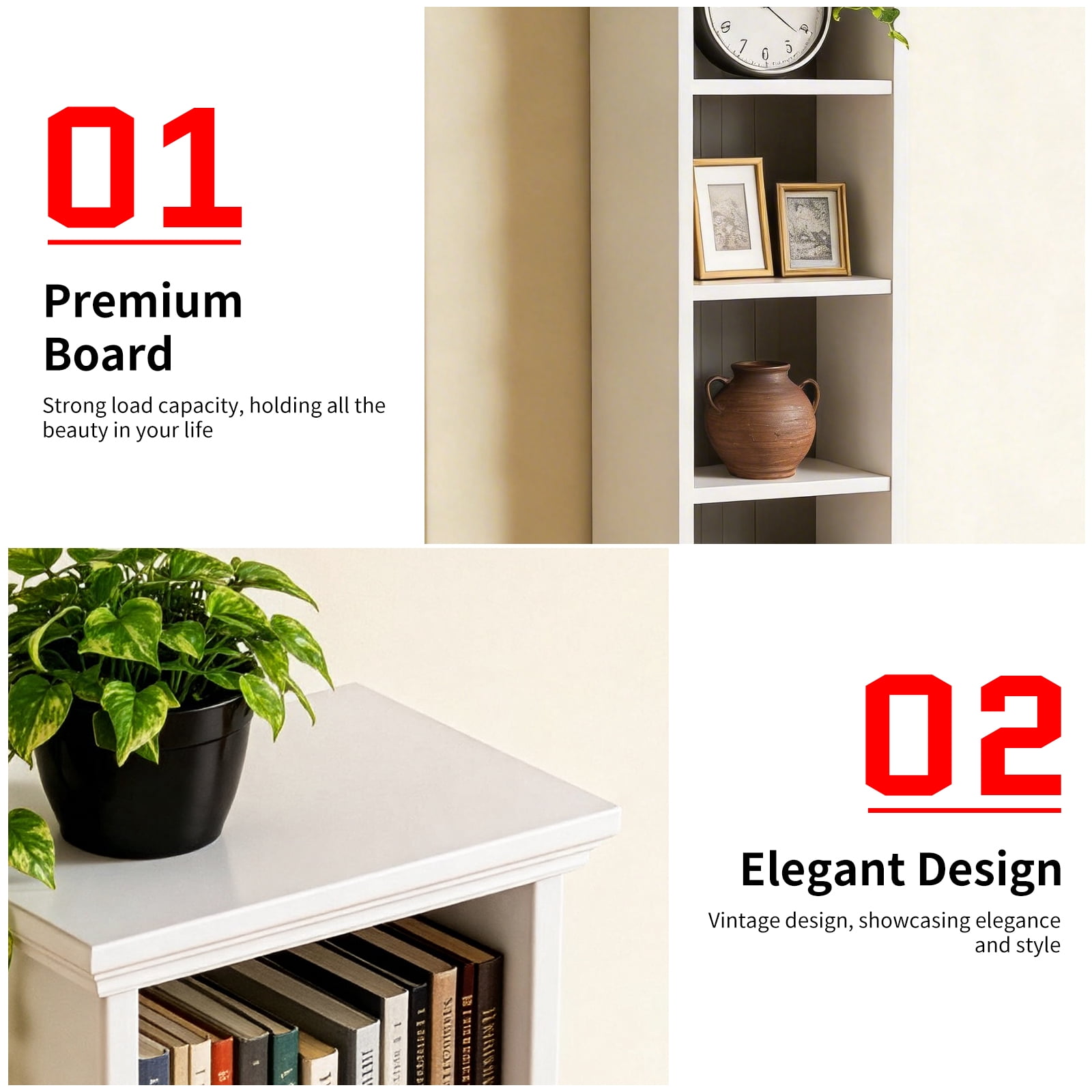 5-Tier Ladder Bookshelf, White with Black Back Panel, 20 x 12.99 x 70.87 in
