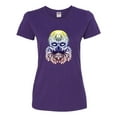 thumbnail image 2 of Retro Mosaic Style Floral Trippy Skulls Fashion Womens Graphic T-Shirt, Purple, 3XL, 2 of 4