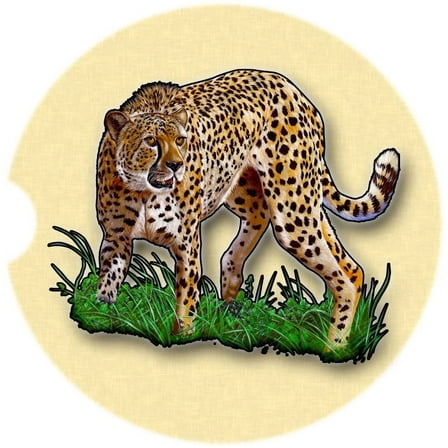 Cheetah Car Coaster, Absorbent Stoneware Car Cup Holder Coaster, Set of 2