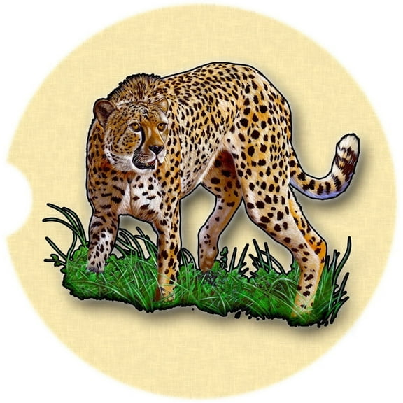 Cheetah Car Coaster, Absorbent Stoneware Car Cup Holder Coaster, Set of 2