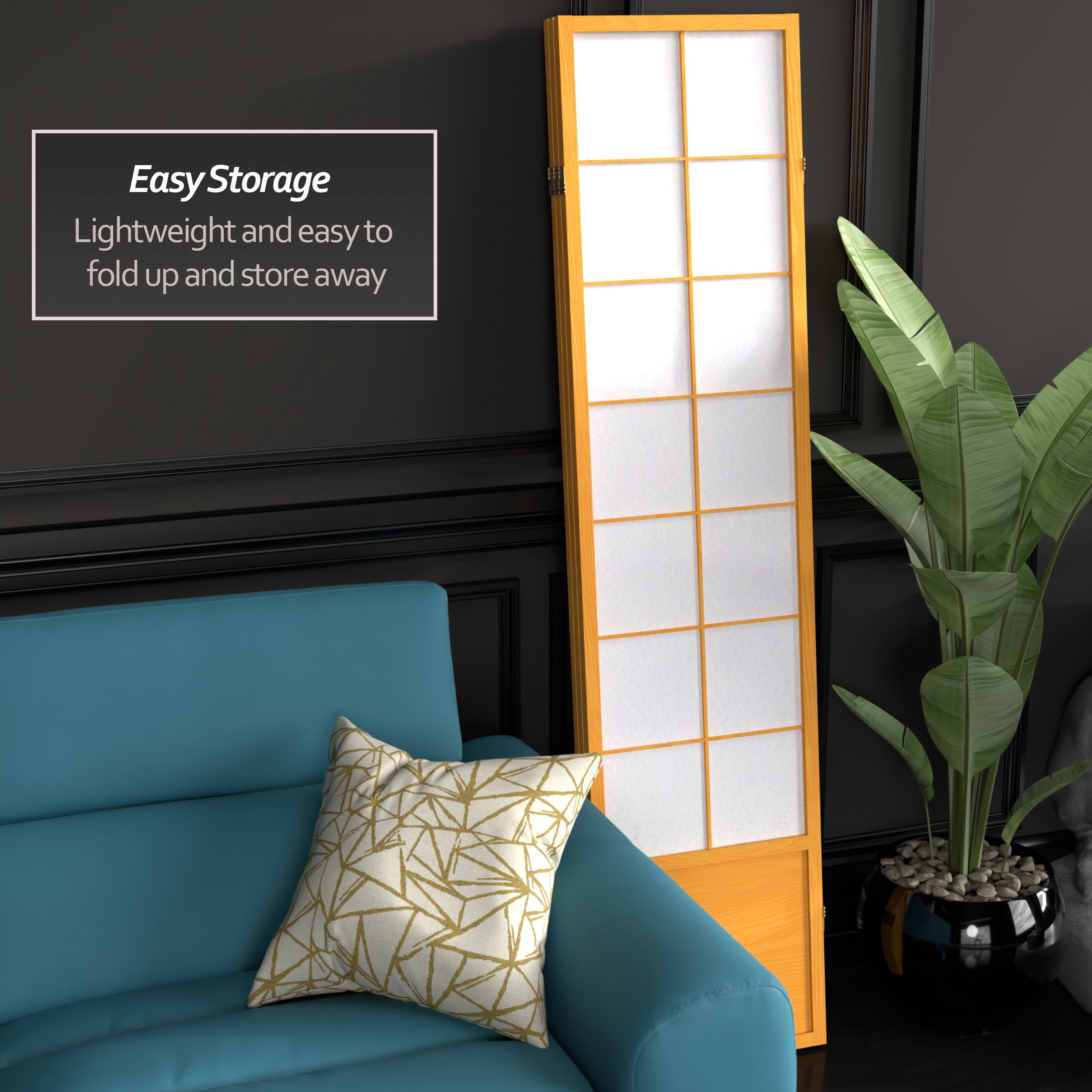 6 ft. Tall Premium Japanese Design Wide Window Pane Screen - Honey - 3 Panels