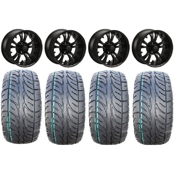 LSI Warlock 14" Black Golf Wheels 205x30-14 Fusion ST Tires E-Z-GO & Club Car