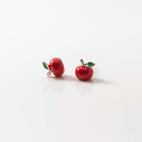 K-KED NEW GENUINE 925 Sterling SILVER SPARKLING Fruit Red Apple STUD EARRINGS