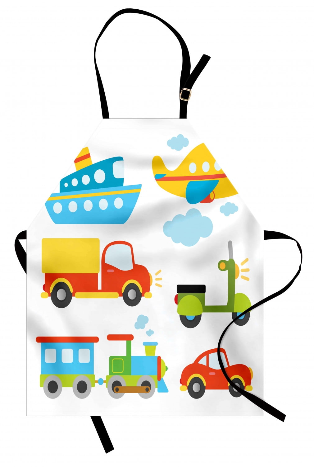Boy's Apron Abstract Transportation Types for Toddlers Car Ship Truck Scooter Train Aeroplane, Unisex Kitchen Bib Apron with Adjustable Neck for Cooking Baking Gardening, Multicolor, by Ambesonne