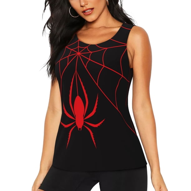 Fotbe Red Spider Blusas Sin Mangas para Mujer – Estilo Casual, Corte Suelto, Slim-Fit, Cuello Redondo Deportivo, Tops de Verano para Gimnasio y Yoga-Small
