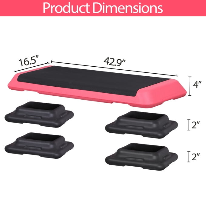 ZENSTYLE 43'' Aerobic Exercise Stepper Platform Adjustable Fitness Stepper with 4 Risers Pink