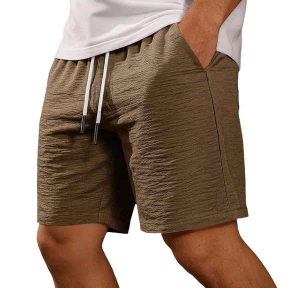 FYEGRE Men's Summer Casual Shorts Elastic Waist Drawstring Beach Shorts with Pockets Brown XL