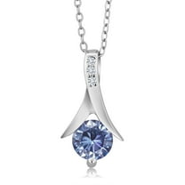 Gem Stone King 925 Sterling Silver Pendant with Chain Persian Blue Moissanite Lab Grown Diamond (0.85 Cttw)