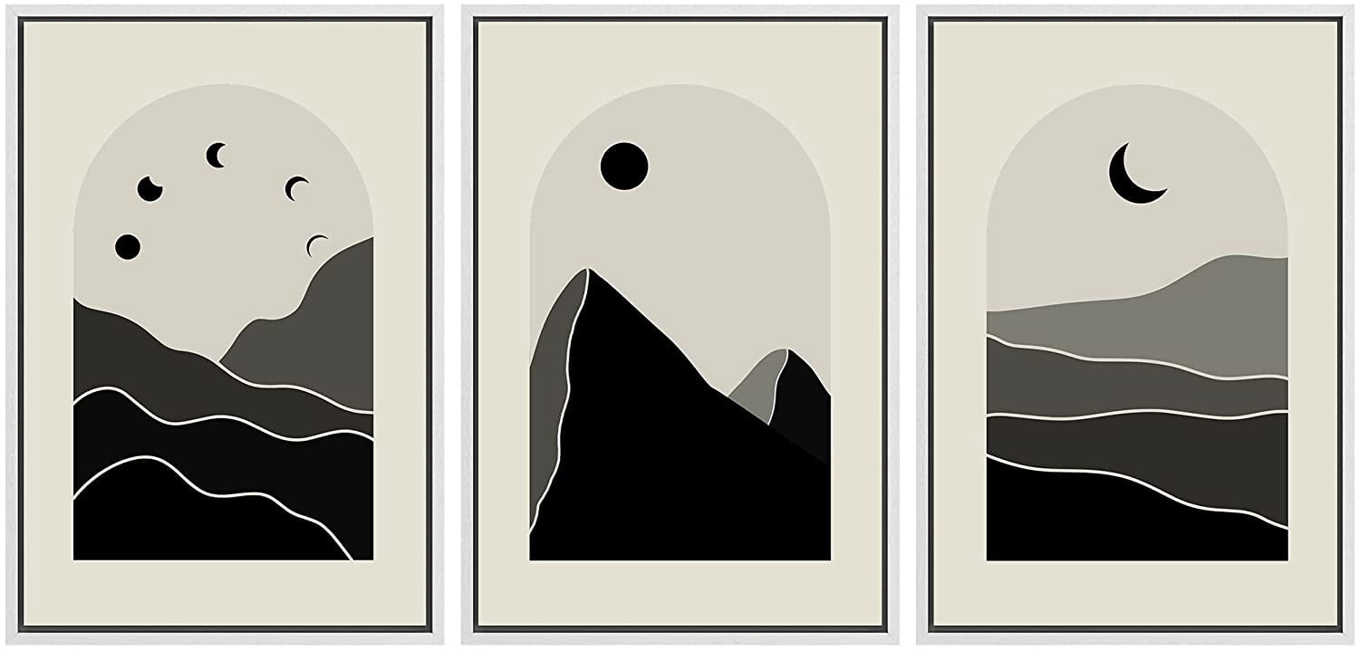 PixonSign Framed Canvas Print Wall Art Set Geometric Mountain Moon Sun ...