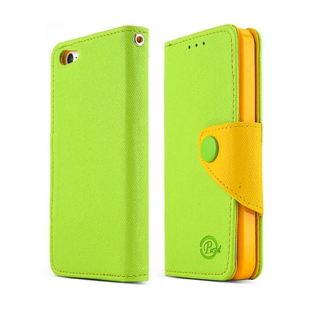 iPhone 5/5s Wallet Case [Lime Green/Yellow] Faux Leather TPU Featuring Credit Card Slots & Snap Close