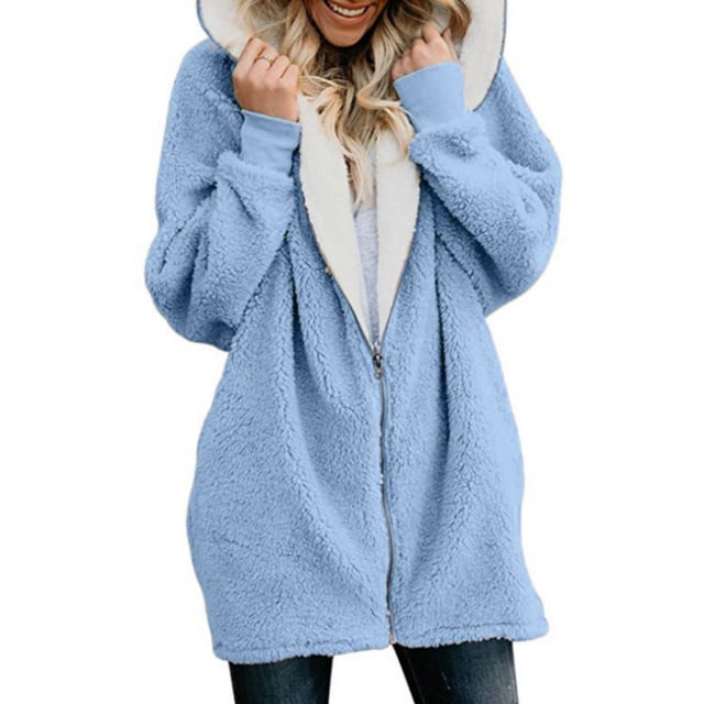 Sexy Dance chaqueta con capucha esponjosa para mujer, chaqueta de invierno de talla grande con cremallera completa, abrigos con capucha de lana frontal abierta