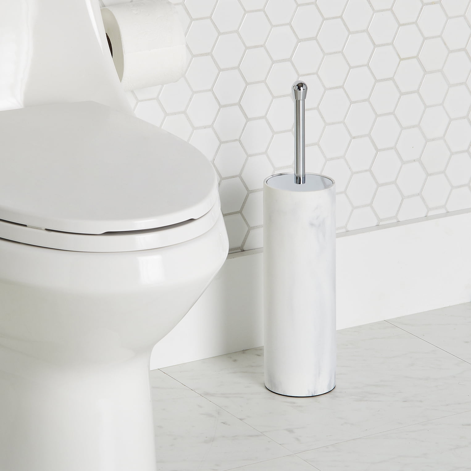 Better Homes & Gardens Faux Marble Toilet Brush and Holder, White
