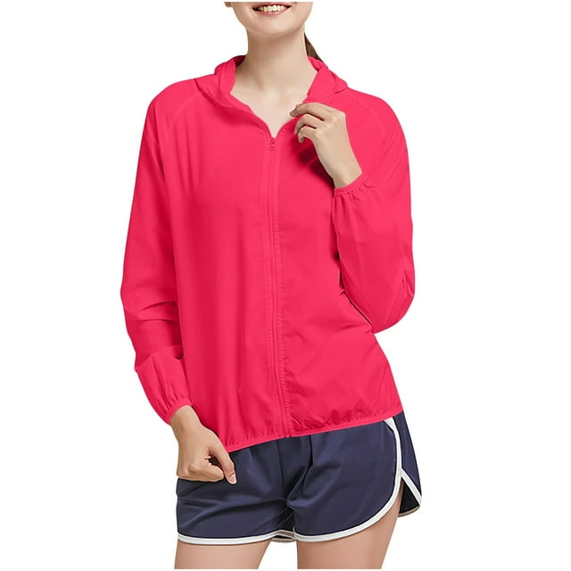 Économies d'Automne! srobpty Veste de Protection Solaire à Manches Longues pour Femme, Veste d'Extérieur Respirante Imperméable et anti-UV pour Femme Rose Vif, G