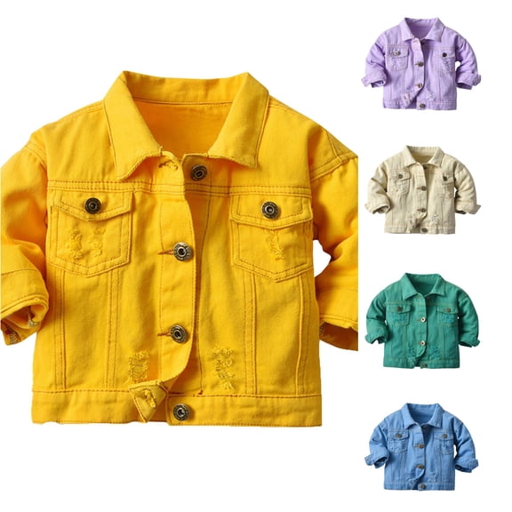 Glisme Coats For Girl Long Sleeve Windproof Solid Color Denim Jacket Kids Warm Outerwear Jacket Little Girls Wear 5-6 Years Yellow