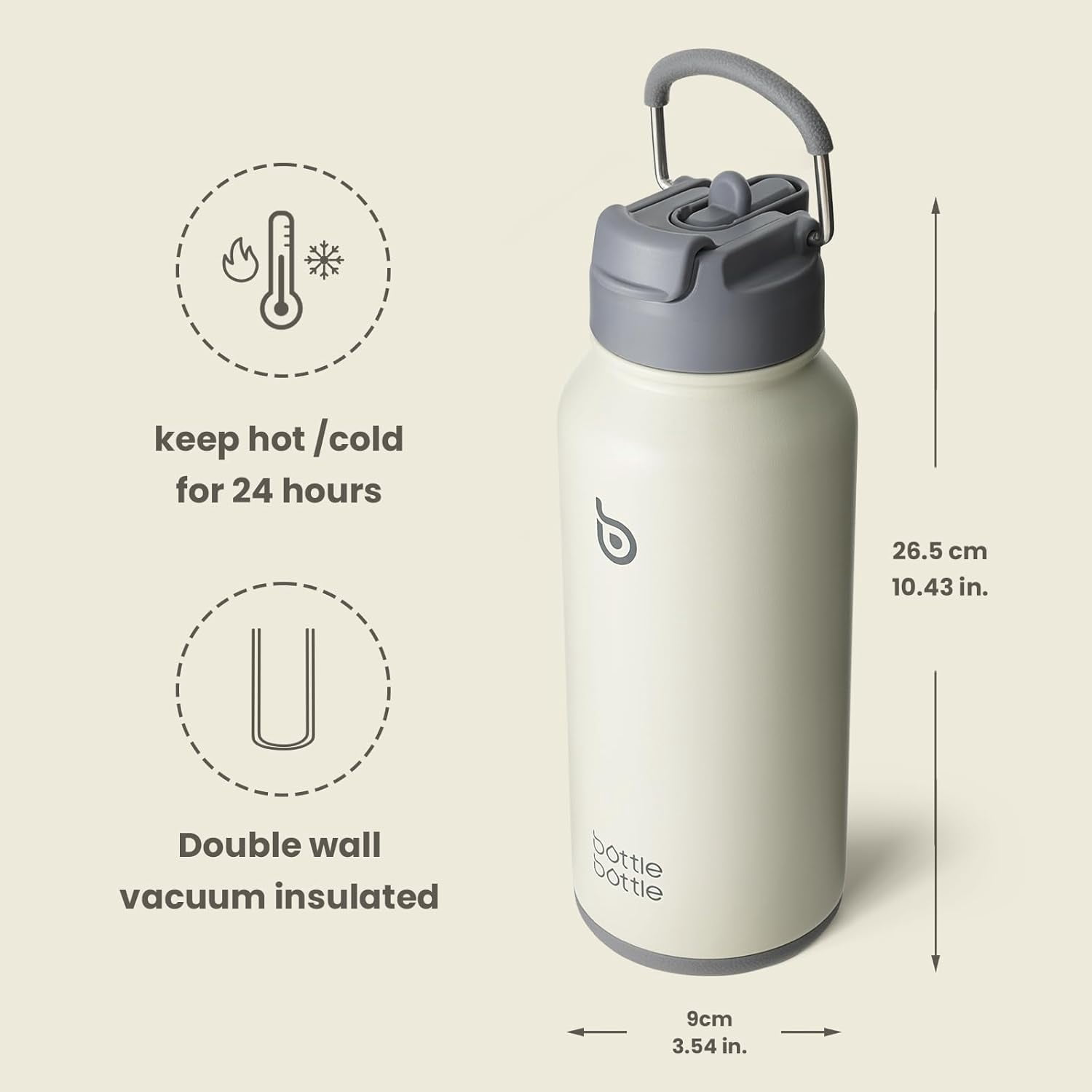 BOTTLE BOTTLE 32 oz Insulated Water Bottle Stainless Steel Sport Water Bottle with Straw Dual-use Lid Design for Gym with Pill Box (gray)