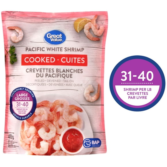 Great Value Cooked Pacific White Shrimp, 400 g (0.88 lb)