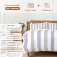 thumbnail image 6 of 3 Piece Purple Grey Stripe Duvet Cover Set Queen Size,Microfiber Comforter/Quilt Cover with Corner Ties and 2 Pillowcases,Modern Farmhouse Vertical Striped All Season Soft Bedding with Zipper Closure, 6 of 8