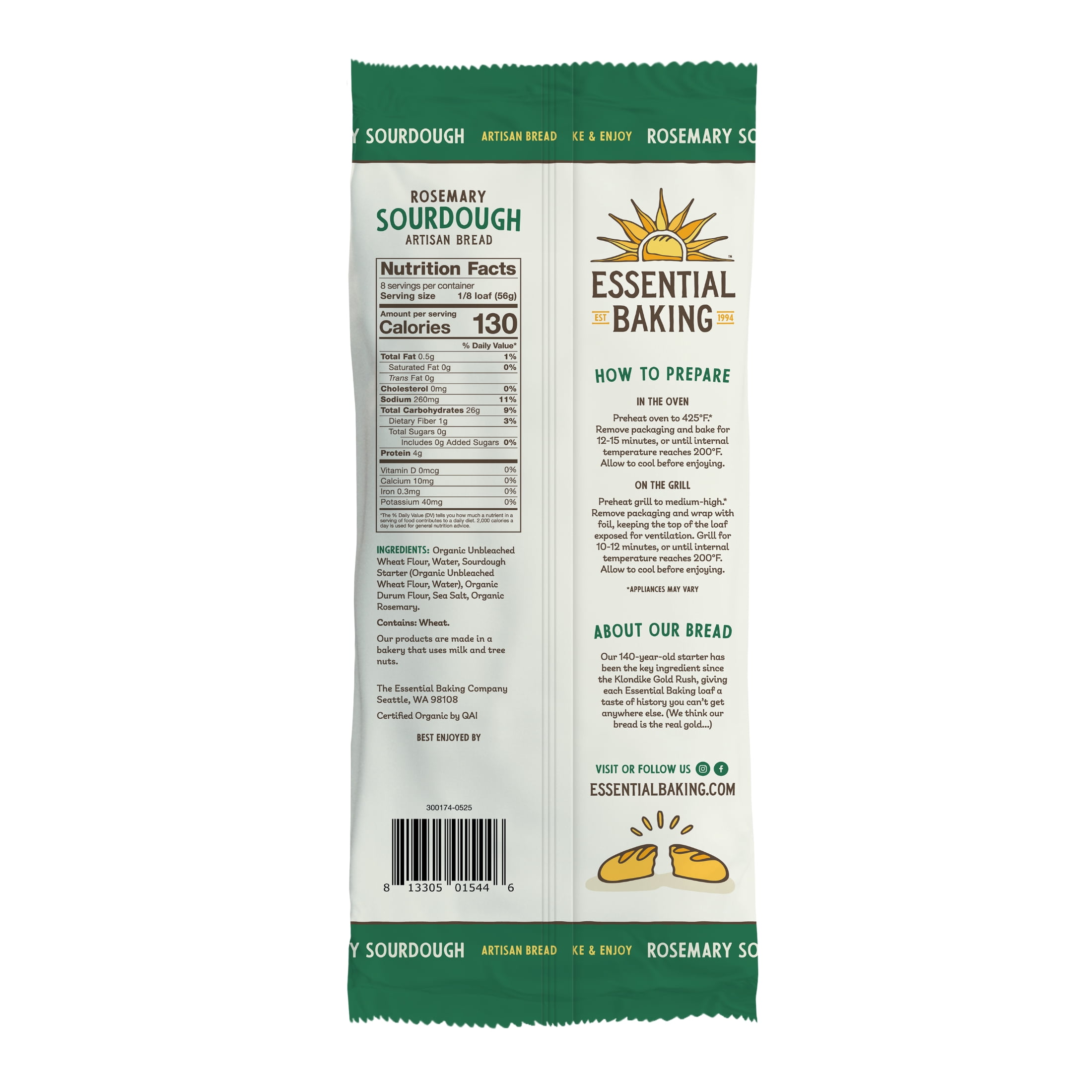 Essential Bake at Home Rosemary Sourdough Bread, Certified Organic, 16 oz, 4 Pack