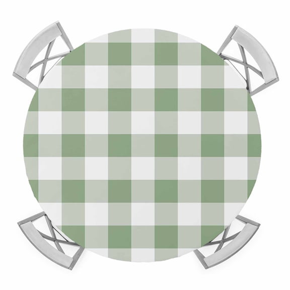 Sage Green Check Round Fitted Tablecloth with Elastic Edge, Waterproof Table Cloth Table Cover for 55"-60" Tables, Modern Rustic Green Buffalo Plaid Tablecloths for Dining Picnic Indoor Outdoor