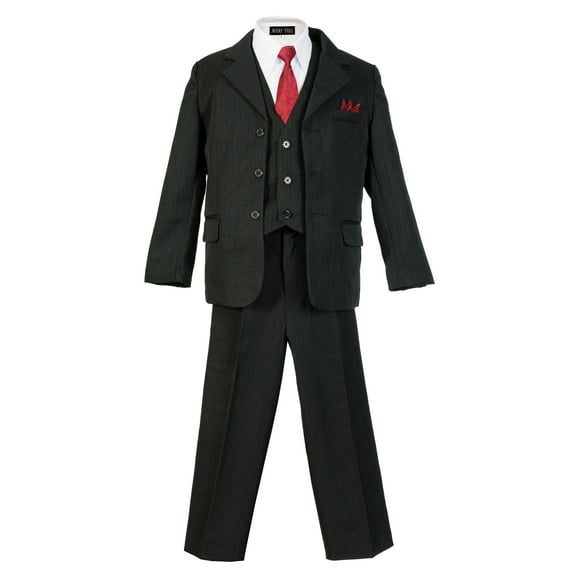 Avery Hill Boys Pinstripe Suit Set with Matching Vest and Tie (Toddler, Little Boys, Big Boys) Black, 8