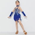 thumbnail image 2 of Auroural Girls Clothes Size 6 Clothes Sets for Girls Children's Solid Color Sleeveless Sequin Tassel Jumpsuit Suspender Performance Suit With Sleeves And Necklace Set Blue 7 Years, 2 of 5