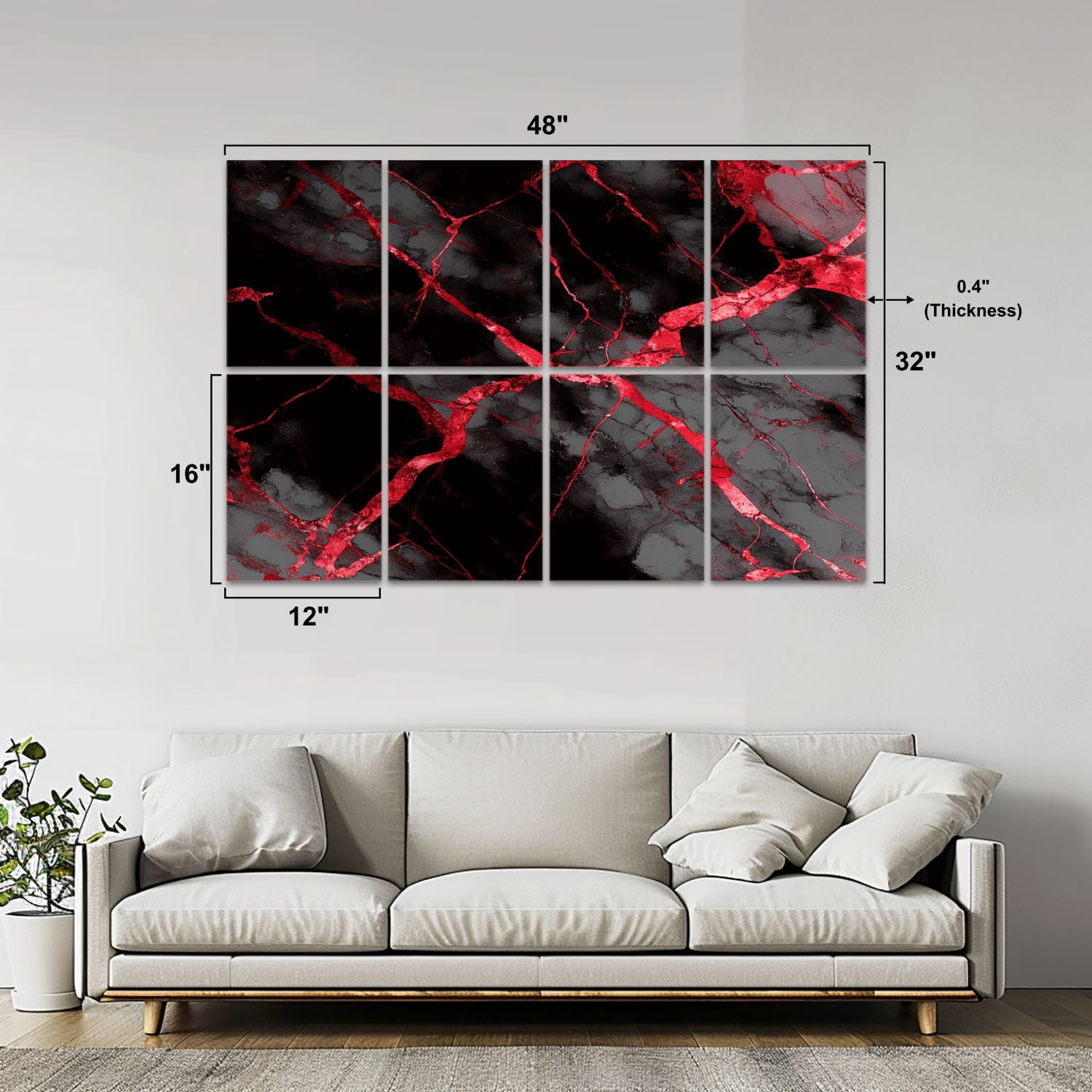 Modern Marble 8 Pack Art Acoustic Panels Sound Absorbing Red black marble Decorative Soundproof Wall Panels Self Adhesive for Nursery Game Room Bedroom 48"x32"
