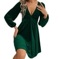 thumbnail image 3 of OSFVNOXV Retro Velvet Dress for Women Puff Sleeve V-Neck Wide Waistband Knee Length Cocktail Party Dress, 3 of 3
