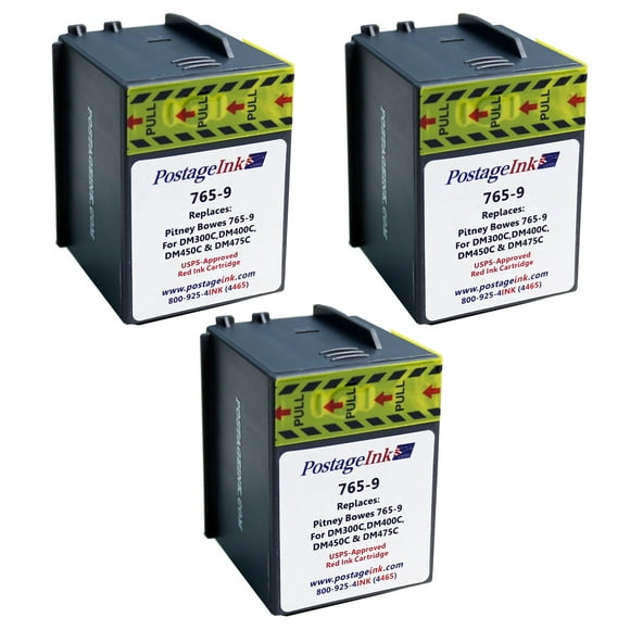 PostageInk.com 765-9 Non-OEM Ink Cartridge Replacement for SendPro C Auto, DM300c, DM400c, DM450c and DM475c Postage Meters, Pack of 3