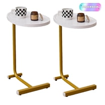 Tcbosik C Shaped Sofa Side Tables Set of 2, 17.7" End Table with Faux Marble, Night Stand with Metal Frame for Small Space, Living Room, Bedroom, White