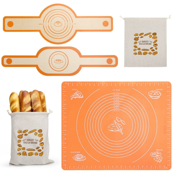 AOWOO 4Pcs Sourdough Silicone Bread Sling, Resuable Making Bread Tools and Supplies, Bread Baking Mat Set With Long Handles, Sourdough Starter Kit, Bread Bag