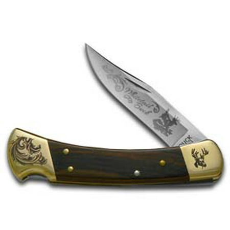 - BUCK 110 Wooden Whitetail Buck Scrolled Bolster Stainless Folding Hunter Custom Knives