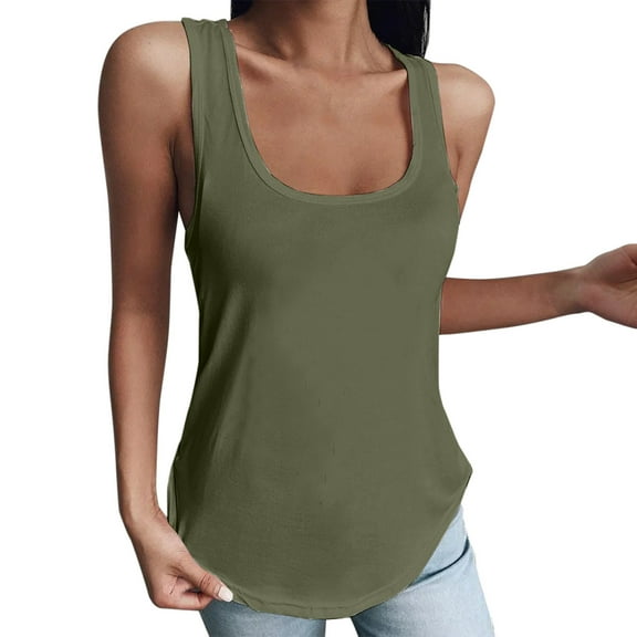 MESSUEN Tank Tops Women Womens Tank Tops Loose Fit Square Neckline Camisole Casual Daily Shirts T Shirt U Neck Tee Tunic Vest Tanks Ladies Blouses Womens Summer Tops Dressy Casual Army Green L