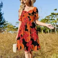 thumbnail image 3 of Hanalei Hawaiian Floral Camo Aloha Shirt Print - Red Orange & Black Sleeveless Dress loose wom's dress Dress, 3 of 7