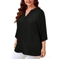thumbnail image 3 of CASSIE LIZ Plus Size Womens Blouses 3X Casual V neck 3/4 Sleeve Tops With Black Pattern Business Casual Office Work Blouse 3XL 22W 24W, 3 of 9