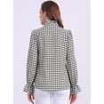 thumbnail image 4 of DARING DIVA Women's Gingham Ruffle V Neck Button Front Long Sleeve Blouse S Black, 4 of 6
