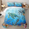 thumbnail image 2 of spefrowx Cartoon Undersea Turtle Twin Quilt Set for Boys, Coral Octopus Anchor Fish Twin Coverlet Set, 2pcs, 2 of 7