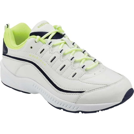 

Women s Easy Spirit Romy Walking Sneaker White/Navy/Neon Leather 8 W