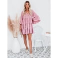 thumbnail image 5 of Casual Ruffle Dress for Women Bell Sleeve V Neck Fringe A-line Babydoll Loose Shift Dresses, Green, Large, 5 of 5