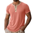thumbnail image 2 of YFNNUP Mens Tshirts Henley Short Sleeve Shirts Stretch Basic Top Casual Lightweight Button Up Tops Orange L, 2 of 9