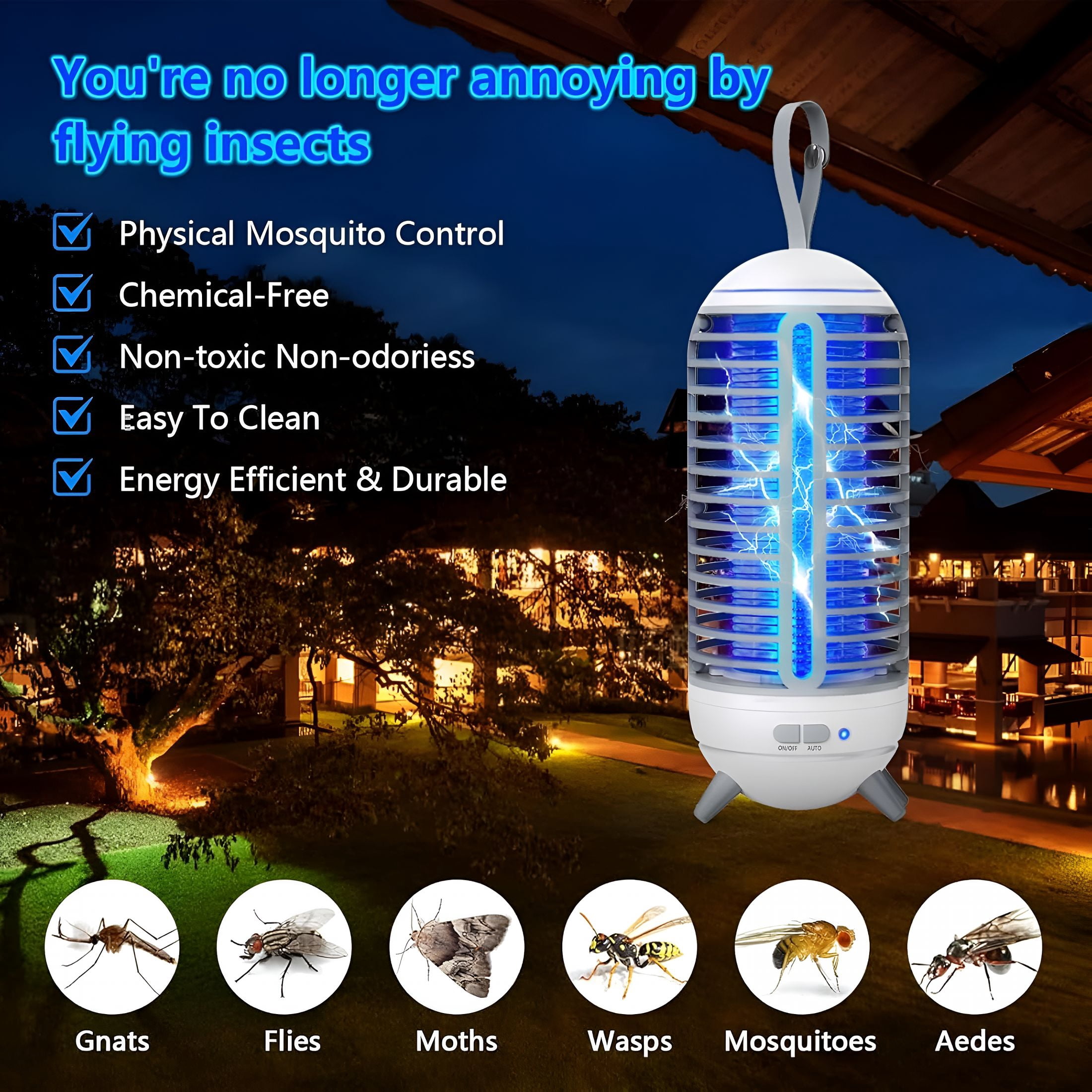 GJX Bug Zapper Outdoor Rechargeable 2 in 1 Wireless Mosquito Killer Lamp 2500mAh Electric Trap Ideal Bug Zapper Indoor for Patio, Home, Backyard, Yard, Garden, Campsite (White)